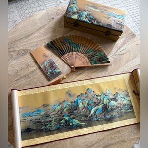 Chinese Silk Painting Scrool & Fan